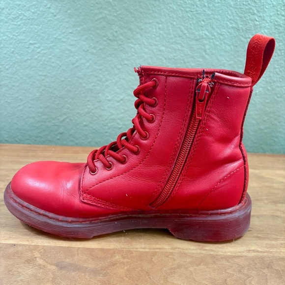 Dr. Marten's Red Kids Combat Lace Up Leather Boots with Size Zipper Youth size 3 - Picture 3 of 16